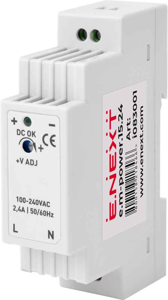 Блок живлення на DIN-рейку 15Вт DC24В [i083001] E.NEXT e.m-power.15.24, фото 1