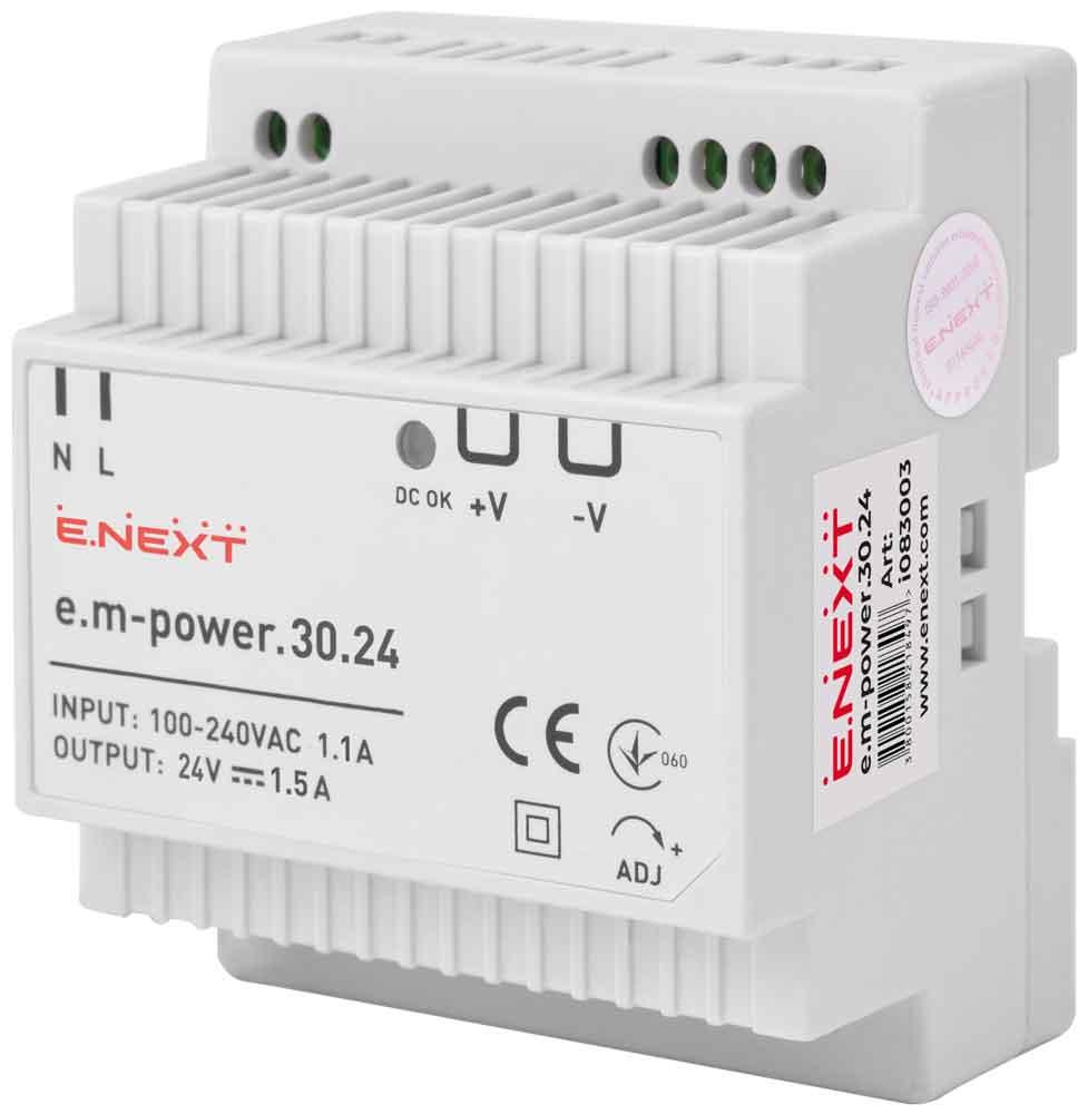 Блок живлення на DIN-рейку 30Вт DC24В [i083003] E.NEXT e.m-power.30.24, фото 1