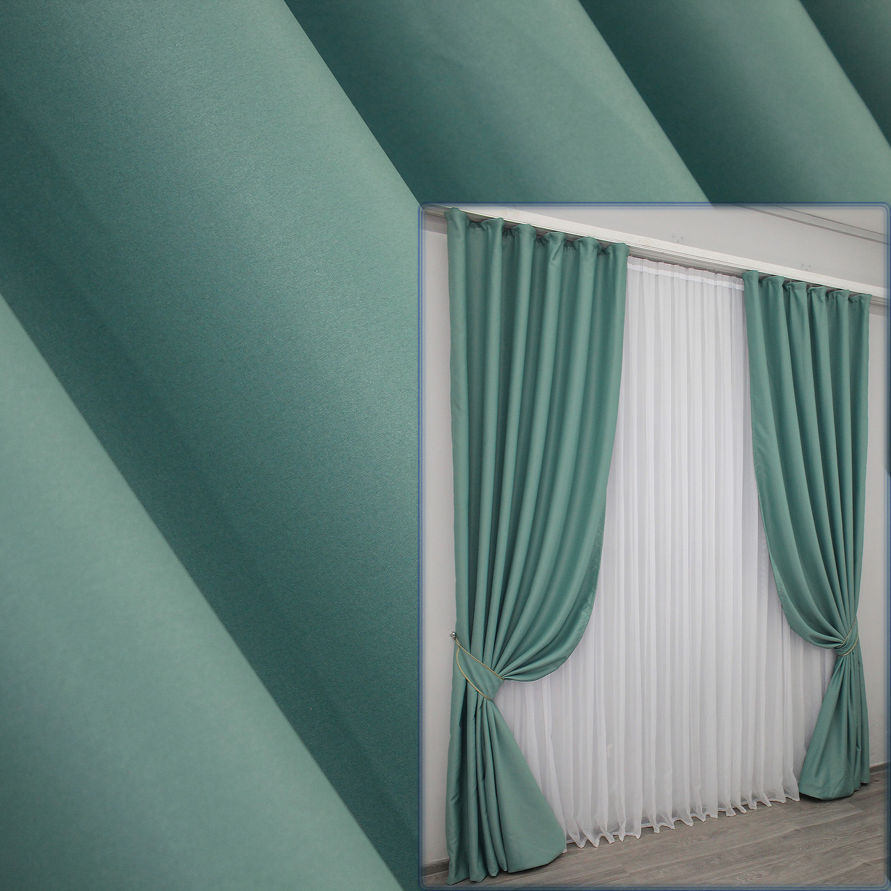 Комплект штор (2шт. 1,5х2,9м.) блекаут, колекція "Midnight". Колір бірюзовий. Код 1229ш 33-0057, фото 1