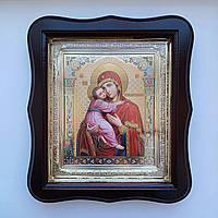 Ікона "Володимирська" Пресвятої Богородиці, лик 15х18 см, у темному дерев'яному кіоті, тип 2