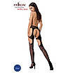 Еротичні колготки імітація панчіх з підв'язками і пояском S023 black чорні Passion пристрасть Talla, фото 4