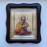 Икона Ярослав Мудрый святой благоверный, лик 15х18 см, в темном деревянном киоте, тип 2