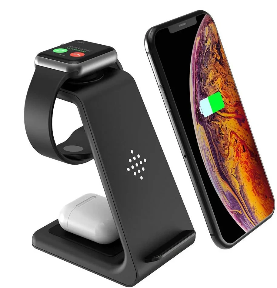 Бездротова зарядка стенд Smart 3in1 T3 Fast 15W iPhone+Apple Watch+AirPods Чорна