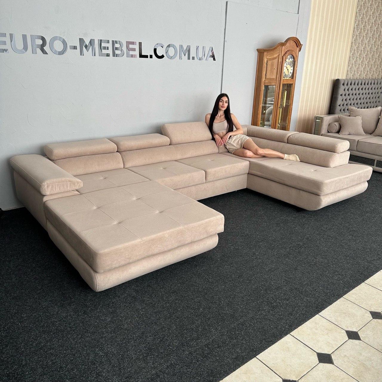 Новий розкладний диван п-подібної форми в тканині купити, фото 1