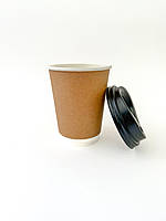 Кришка на двошаровий стакан 420мл d=90мм (100шт) чорна, фото 2