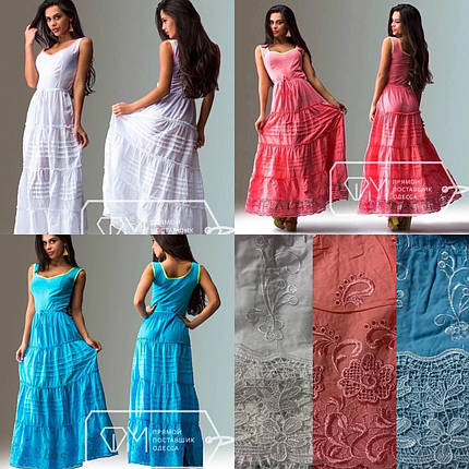 Літнє плаття в підлогу бретельки з поясом котон розміри норма, фото 1