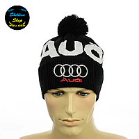 Зимняя шапка с помпоном - Ауди / Audi - Черный