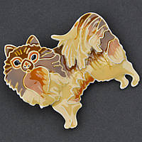 Брошка металева на сріблястій основі коричневий котик покрита кольоровою емаллю розмір 45х50 мм