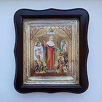 Ікона "Всіх скорботних Радість" Пресвятої Богородиці, лик 15х18 см, у темному дерев'яному кіоті, тип 2