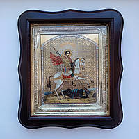 Икона "Чудо святого великомученика Георгия о змие", лик 15х18 см, в темном деревянном киоте, тип 2