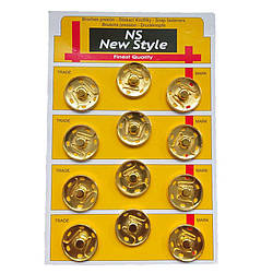 D=25мм, пришивні застібки-кнопки для одягу Sindtex 12шт метал колір золото