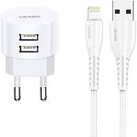 Сетевое зарядное устройство USAMS US-CC080 T20 Dual USB Round 2.1A with Lightning Cable white