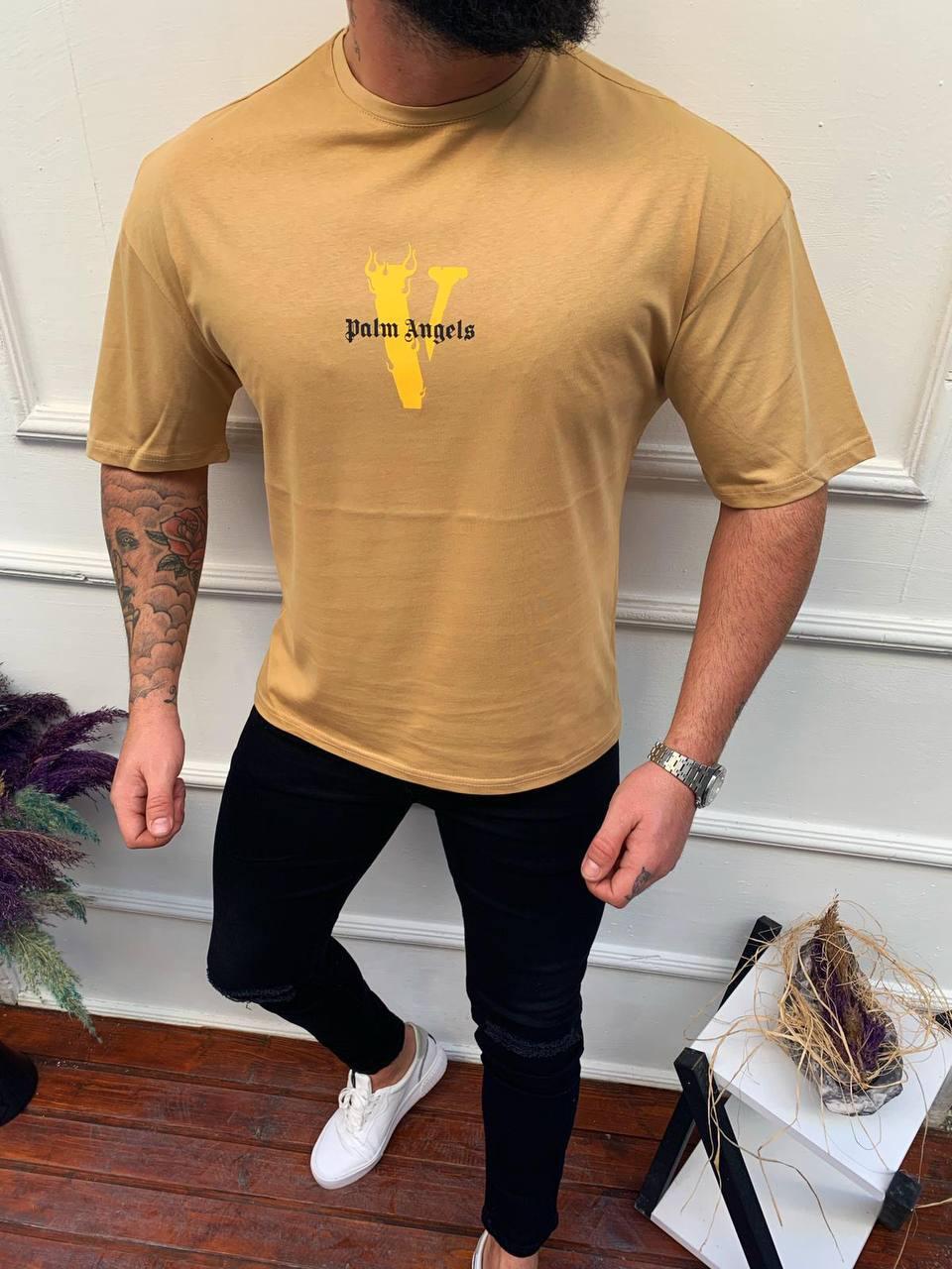 Чоловіча футболка Palm Angels M1573 бежева, фото 1
