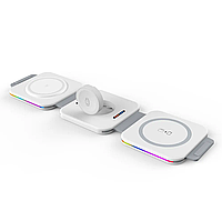 Магнитная складная беспроводная зарядка Magsafe RGB F21 15W 3 в 1 для iPhone 14-12/Apple Watch/AirPods