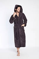 Качественный стильный халат мужской с капюшоном цвет коричневый 2805
