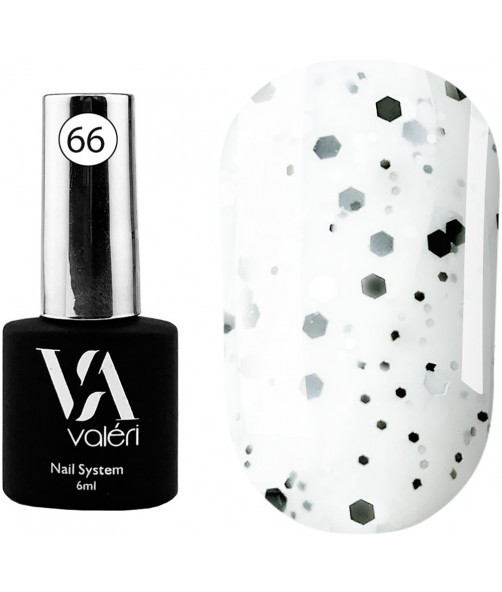 База для гель-лаку Valeri Base 66 Dots Біла з чорними пластівцями 6 ml