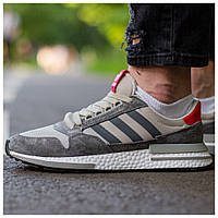 Мужские кроссовки Adidas ZX 500 RM Grey Four Scarlet, серые замшевые кроссовки адидас зх 500 рм