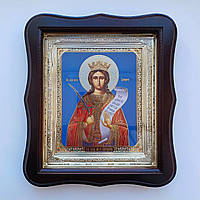 Икона Варвара святая великомученица, лик 15х18 см, в темном деревянном киоте, тип 2