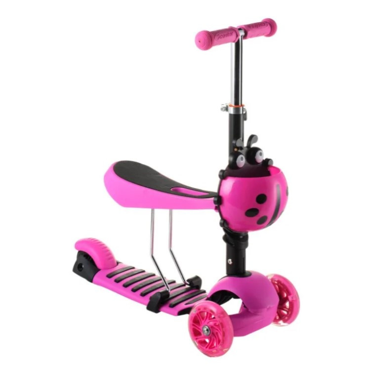 Scooter дитячий триколісний самокат c сидінням і кошиком (рожевий)