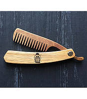 Расческа складная карманная деревянная, мужской гребень для бороды, усов, волос.