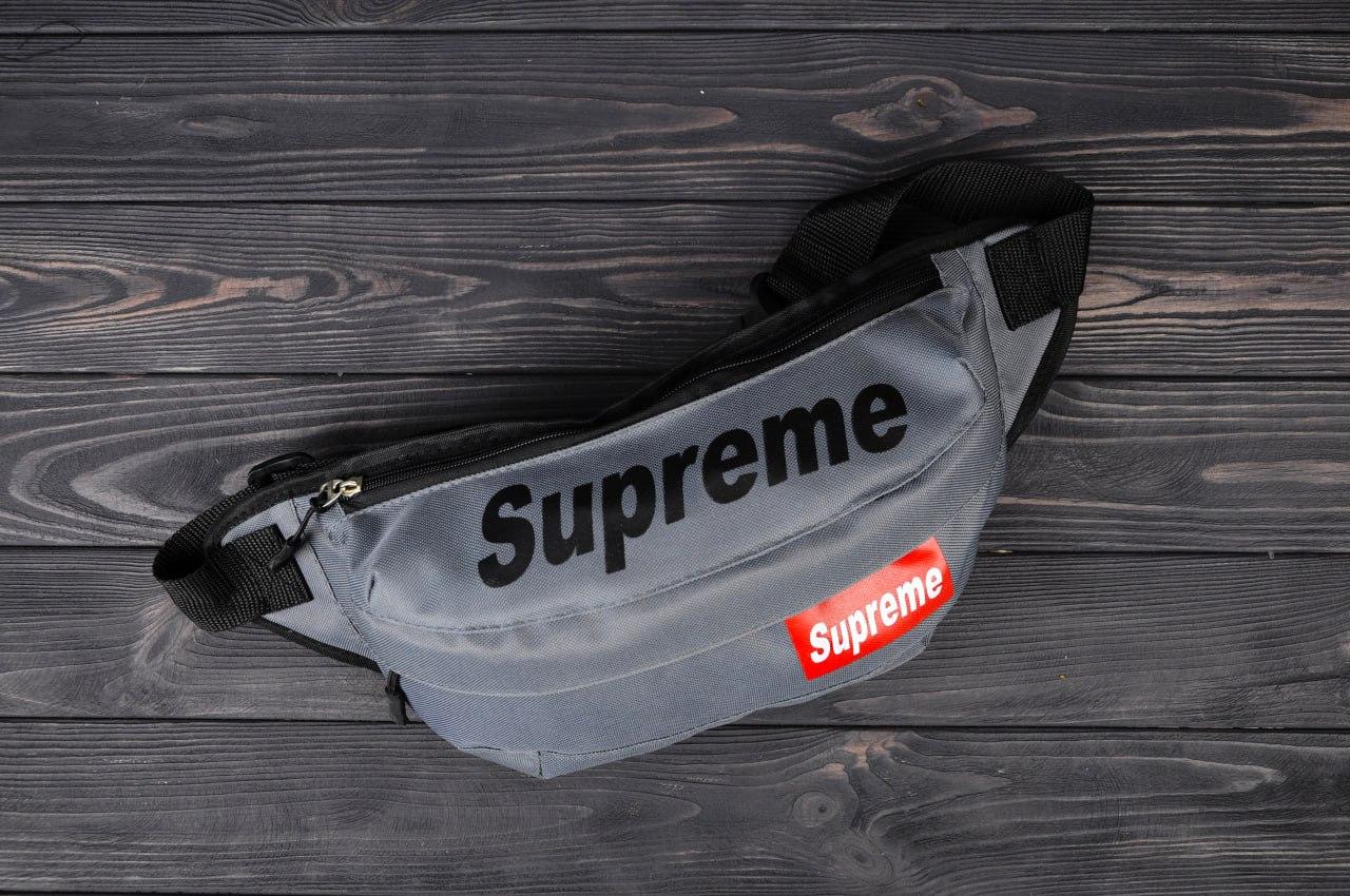 Бананка поясна supreme чоловіча жіноча сіра сумка через плече сумка на пояс супрім