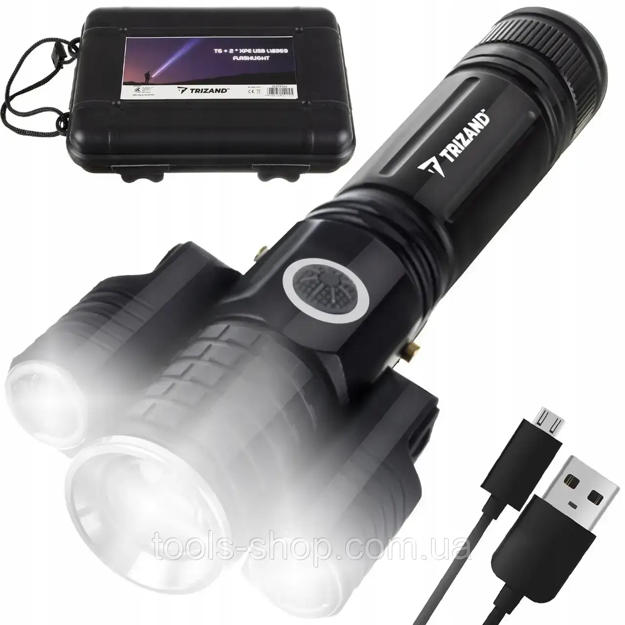 Ліхтар тактичний 2/1 Trizand Searchlight T6 2 LED ZOOM 600 mAh чорний, фото 1