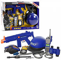 Ігровий набір поліції Limo Toy автомат з тріскачкою, рація зі світлом та звуком, каска, маска, бінокль (34330)