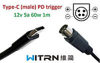 Переходник на 12v (max 5a, 60w) 4pin UP (Kycon) 1m з USB Type-C (male) Power Delivery PD (WITRN) тригер (A