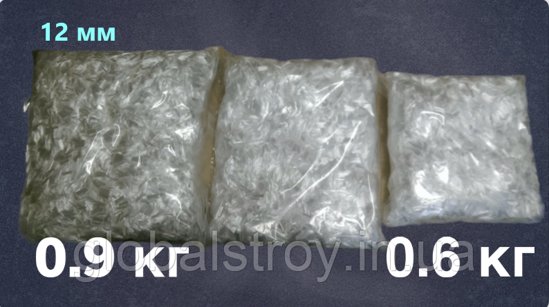 Фібра поліпропіленова 12 мм упаковка 0,9 кг для мікроармування в бетони та розчини, фото 1