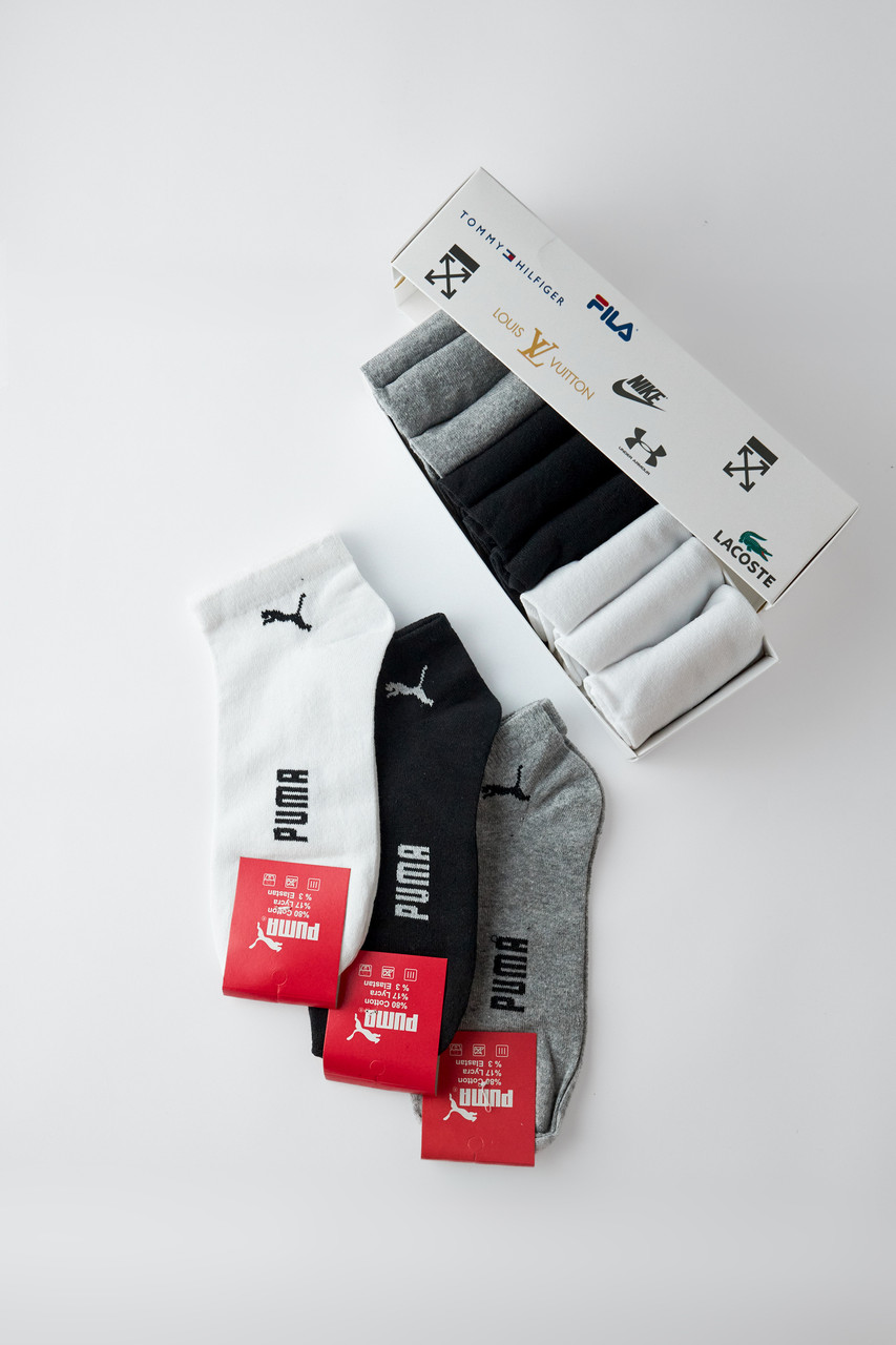 Набір коротунів шкарпеток хлопець Puma. Шкарпетки чоловічі щоденні у наборі Пума. Набір з 9 пар шкарпеток, фото 1