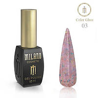 База Milano Color Glass 10мл №3 цветная база с поталью базовое покрытие для ногтей для маникюра с хлопьями юки
