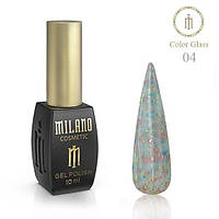 База Milano Color Glass 10мл №4 кольорова база з поталлю базове покриття для нігтів для манікюру з пластівцями юки
