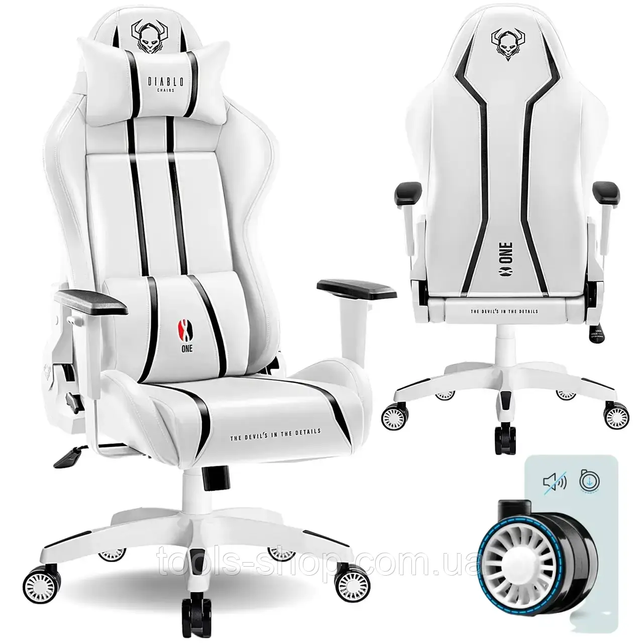 Геймерське крісло Diablo Chairs X-One 2.0 Normal Size біле еко-шкіра