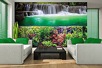 Флизелиновые фотообои 3д зеленый пейзаж 254x184 см Растения Рыбы и Водопад (3354V4)+клей