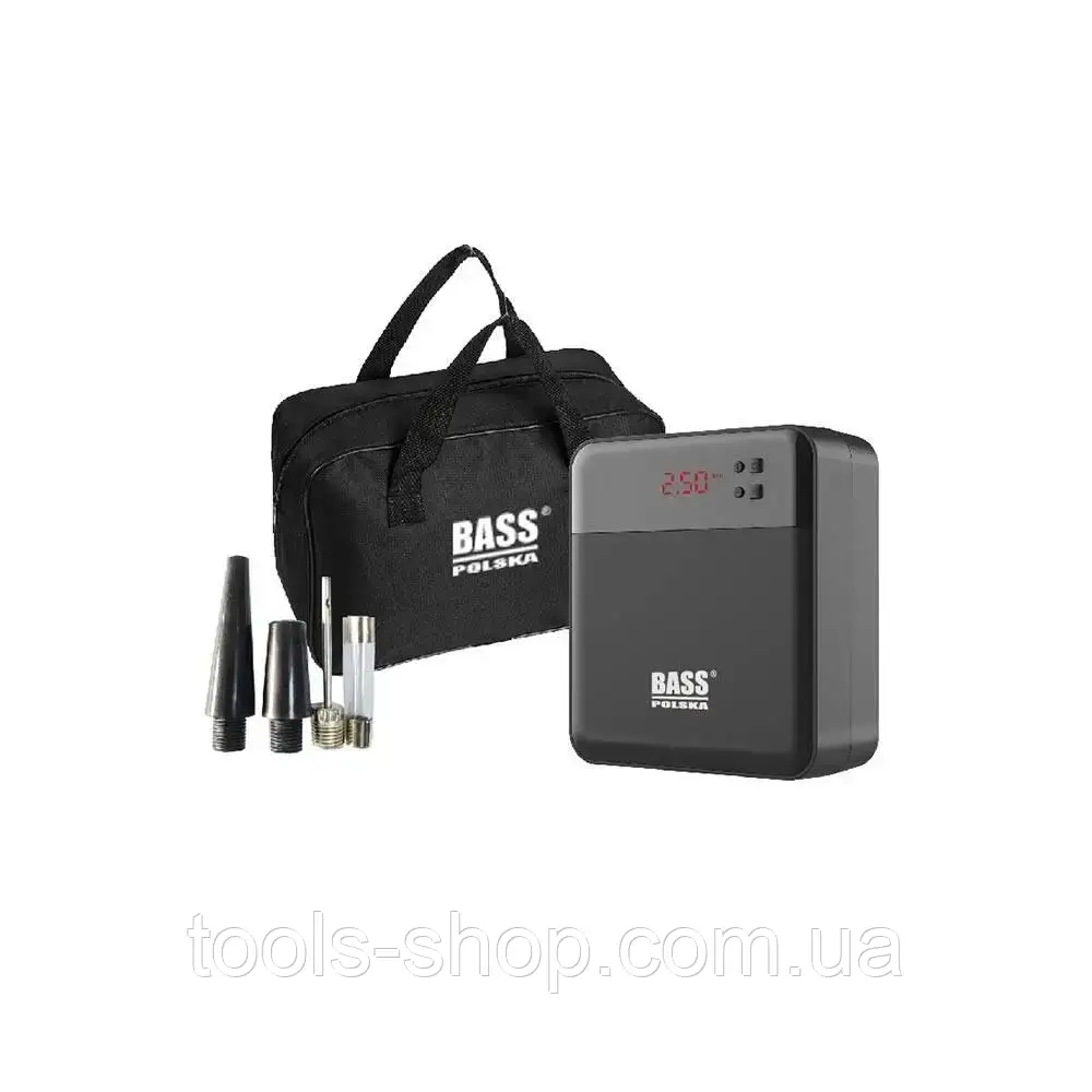 Автомобільний мінікомпресор Bass Polska 4523 чорний зі світлодіодною лампою 120 Вт, фото 1