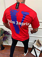 Мужская футболка оверсайз Palm Angels black свободного кроя Палм Энджелс красная