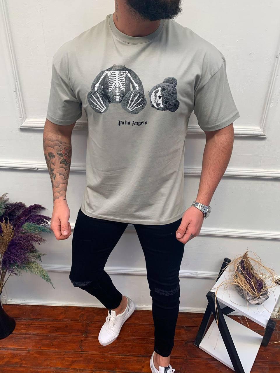 Чоловіча футболка оверсайз Palm Angels black вільного крою Палм Енджелс сіра, фото 1