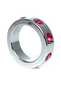 Pierścień-Metal Cock Ring with Pink Diamonds Medium