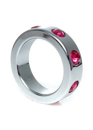 Pierścień-Metal Cock Ring with Pink Diamonds Medium, фото 2