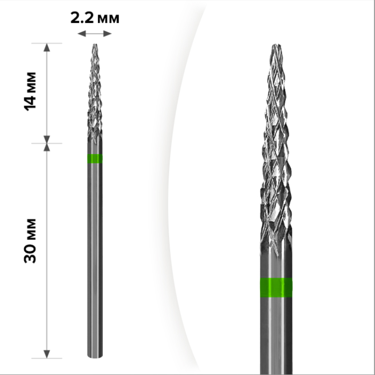 Твердосплавна фреза для зняття гель-лаку mART M-104 Голка Green 2.5*14, фото 1