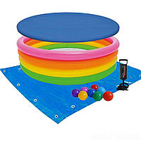 Детский надувной бассейн Intex 56441-3 Радуга 168 х 46 см с шариками 10 шт подстилкой насосом тентом