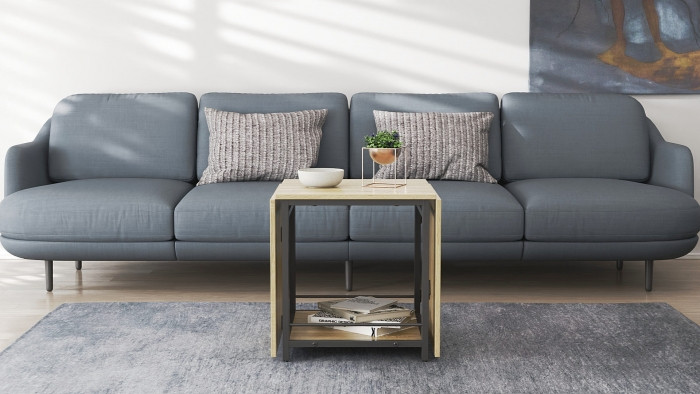 Стіл журнальний трансформер Куб Комбо Ferrum-decor 540x532x500 Чорний металл ДСП Дуб Сонома 16 мм, фото 1