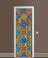 Вінілова наклейка на двері Кольорова мозаїка Печворк Плитка ПВХ плівка з ламінуванням 60х180см Геометрія Синій