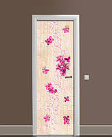 Вінілова наклейка на двері Рожева бузок Цегла ПВХ плівка з ламінуванням 60х180см текстури Бежевий