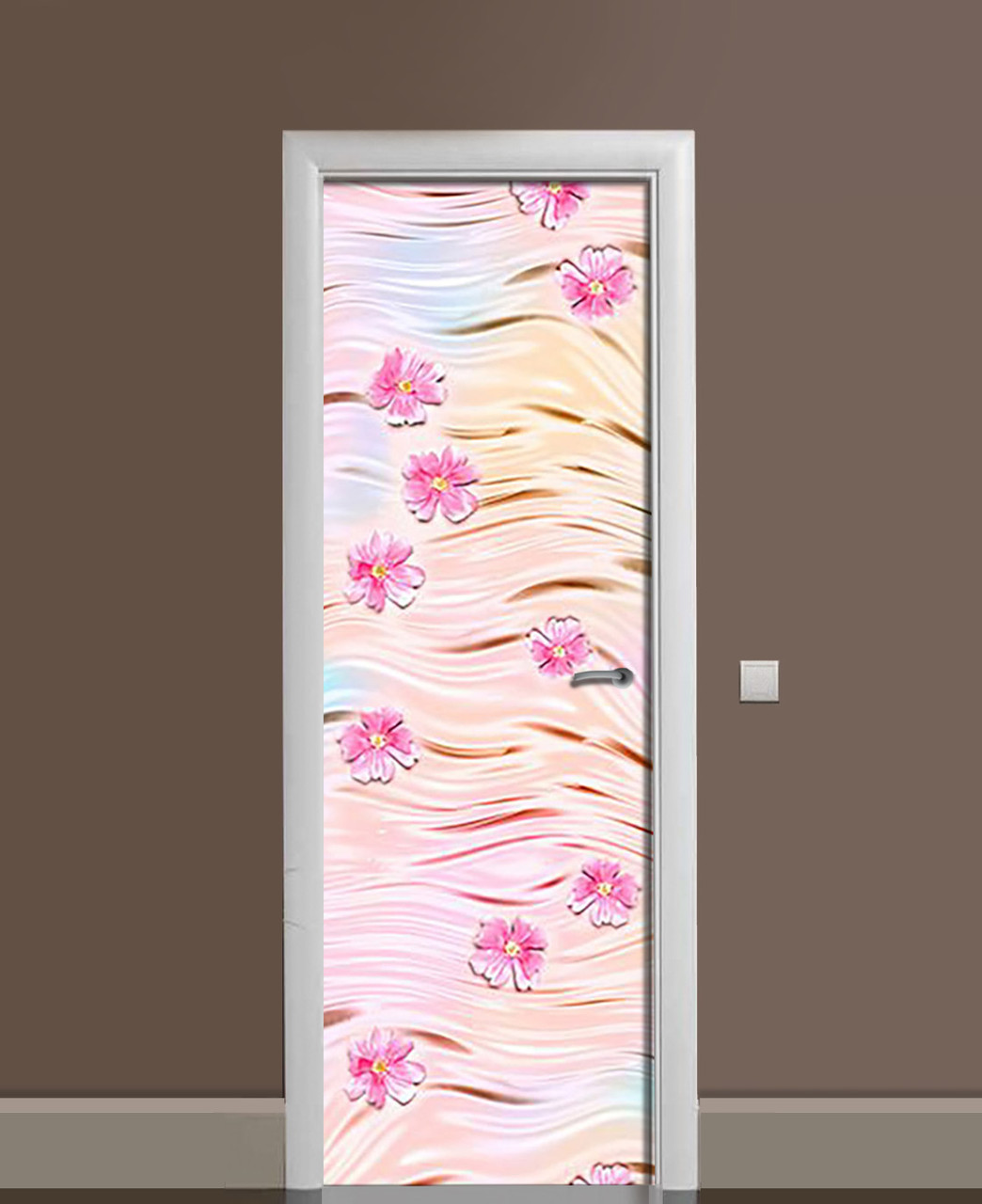 Вінілові наклейки на двері Гербери і Шовк ПВХ плівка з ламінуванням 60х180см Текстура Рожевий