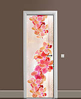 Декор двери Наклейка виниловая Свежие розовые орхидеи ПВХ пленка с ламинацией 60х180см цветы Бежевый