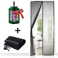 Москитная сетка 100х210 см Magic Mesh + Подарок Лампа ловушка для комаров / Раздвижная сетка на дверь