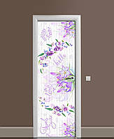 Декоративна наклейка на двері Прованс Квіти на дошках ПВХ плівка з ламінуванням 60х180см Текстура Фіолетовий