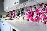 Кухонний фартух Чайна церемонія (скіналі для кухні наклейка ПВХ) вініловий магнолії рожевий 60х200 см