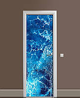 Декор двери Наклейка виниловая Бурлящий океан волны ПВХ пленка с ламинацией 60х180см Море Синий